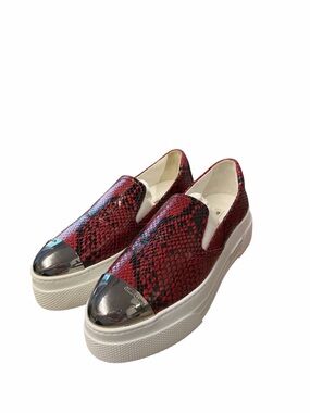 Miu Miu Red Snake-Print Slip-On Sneakers with Silver Toe Cap